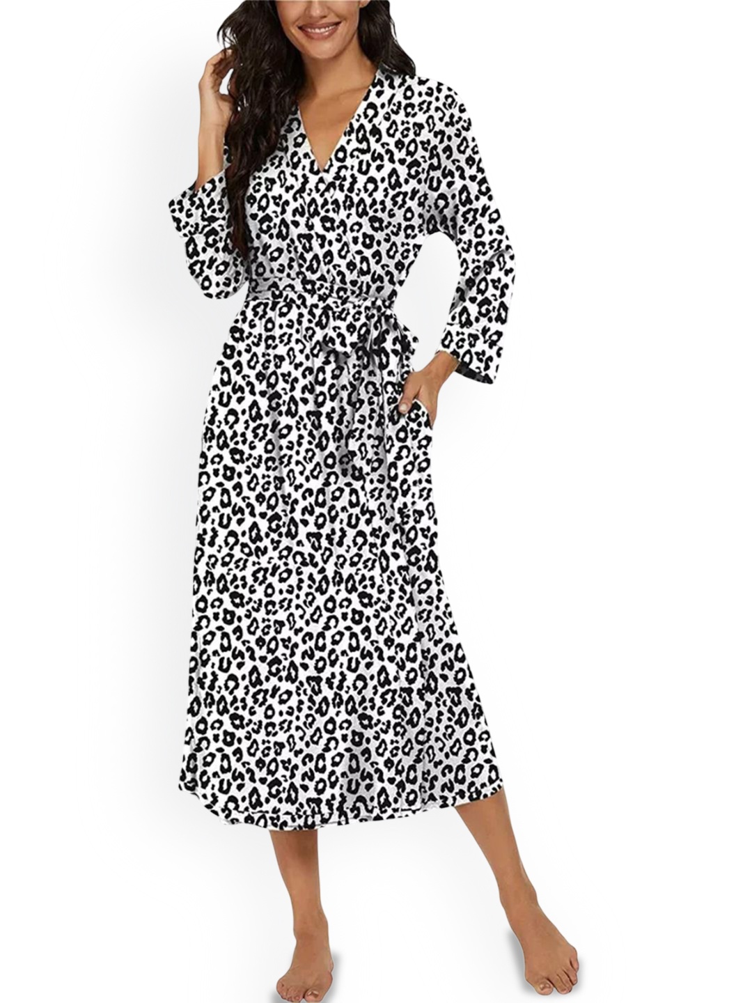 

Xivir Women Printed Robe With Belt, Black