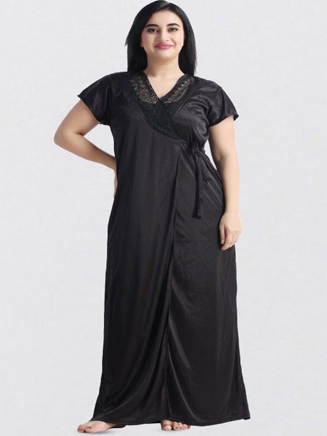 

Xivir Maxi Nightdress & Robe, Black