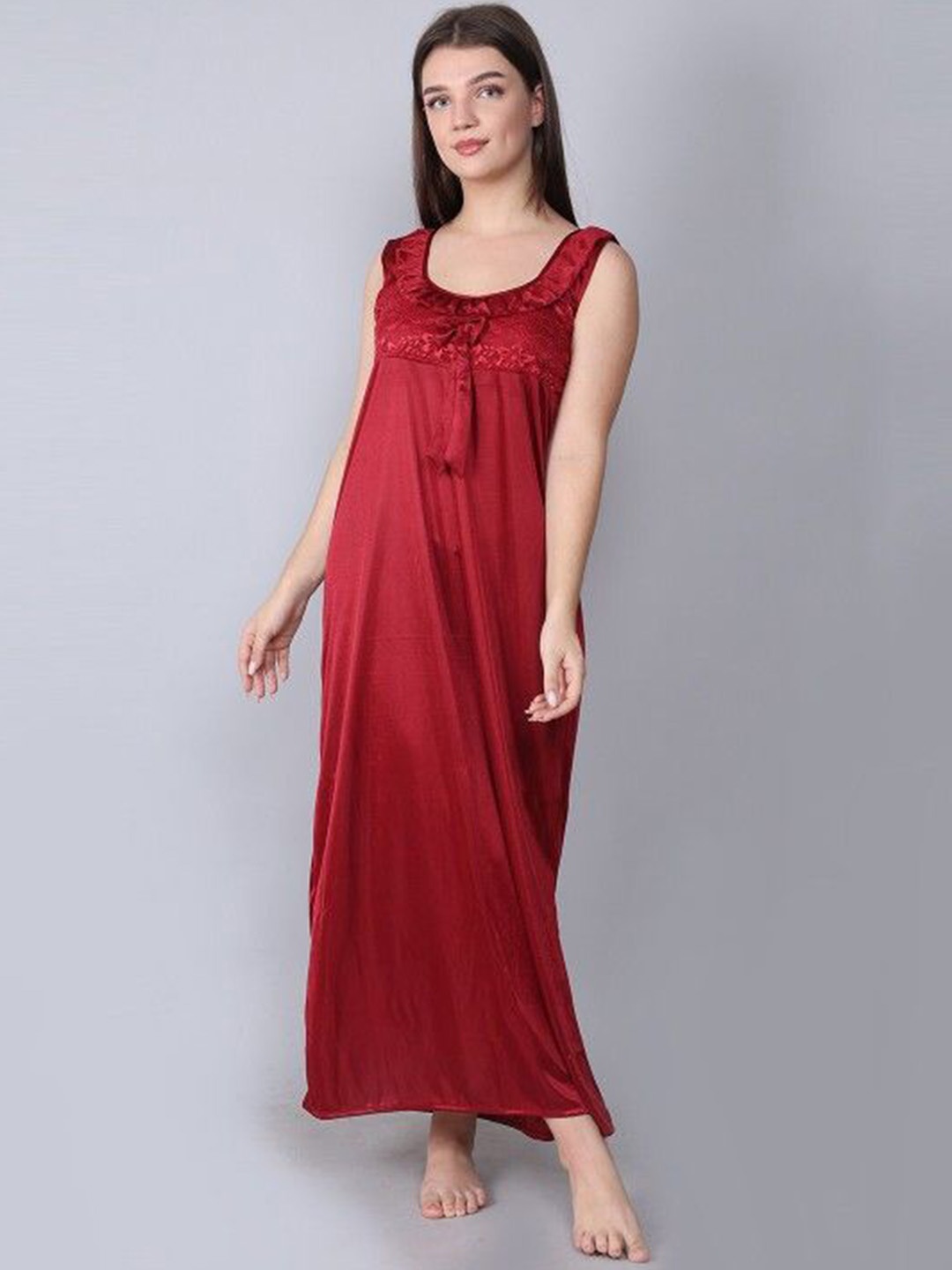 

Xivir Women Everyday Maxi Nighty with Robe, Maroon