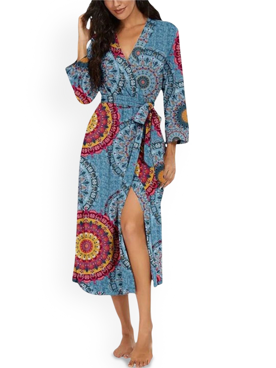 

Xivir Women Printed Robe With Belt, Blue