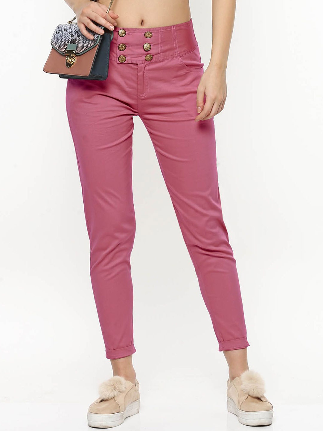 

FLOREOS Women Comfort Skinny Fit Easy Wash Trousers, Pink