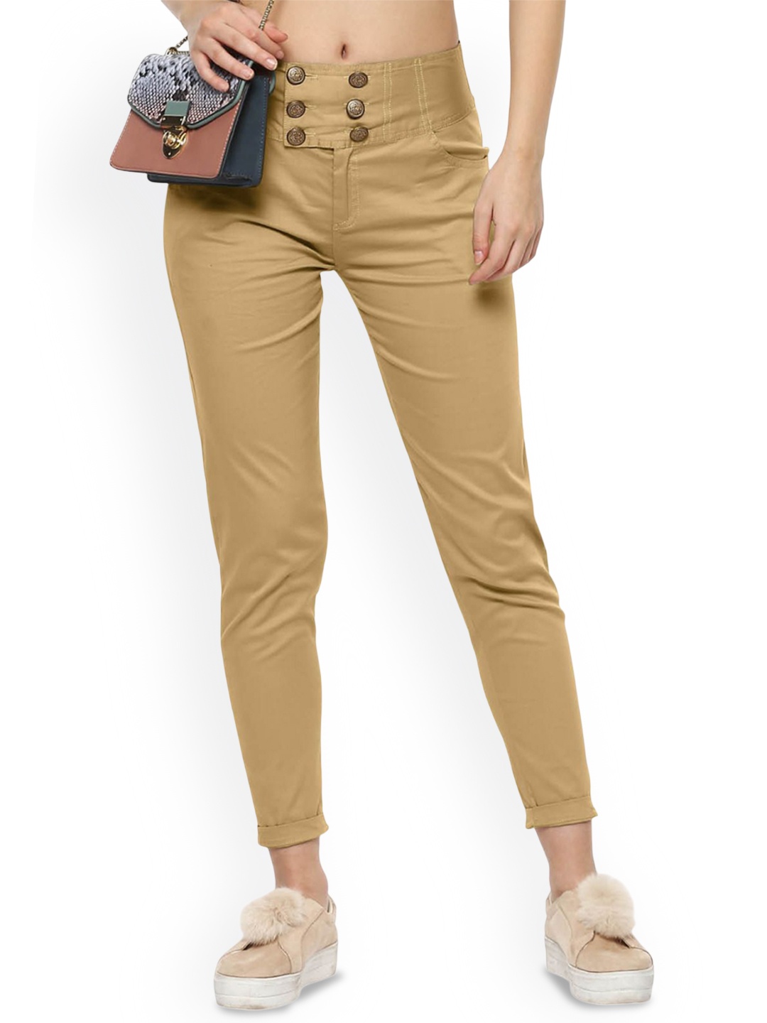 

FLOREOS Women Comfort Skinny Fit Cotton Trouser, Gold
