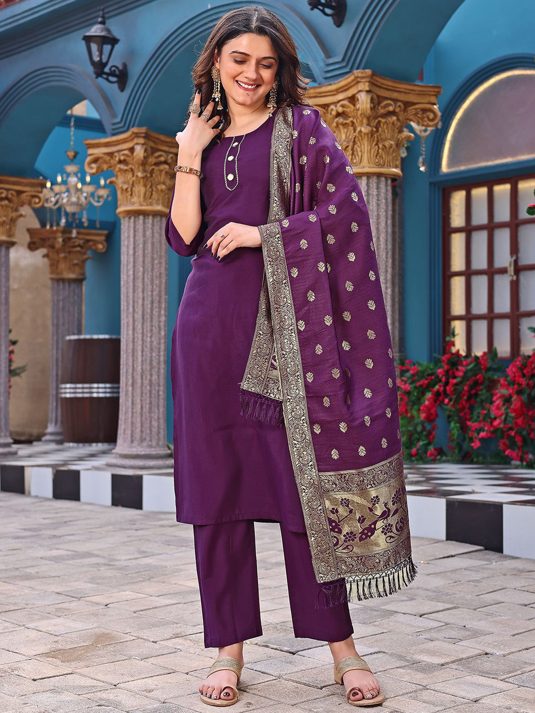 

BAESD Gotta Patti Cotton Silk Straight Kurta, Purple