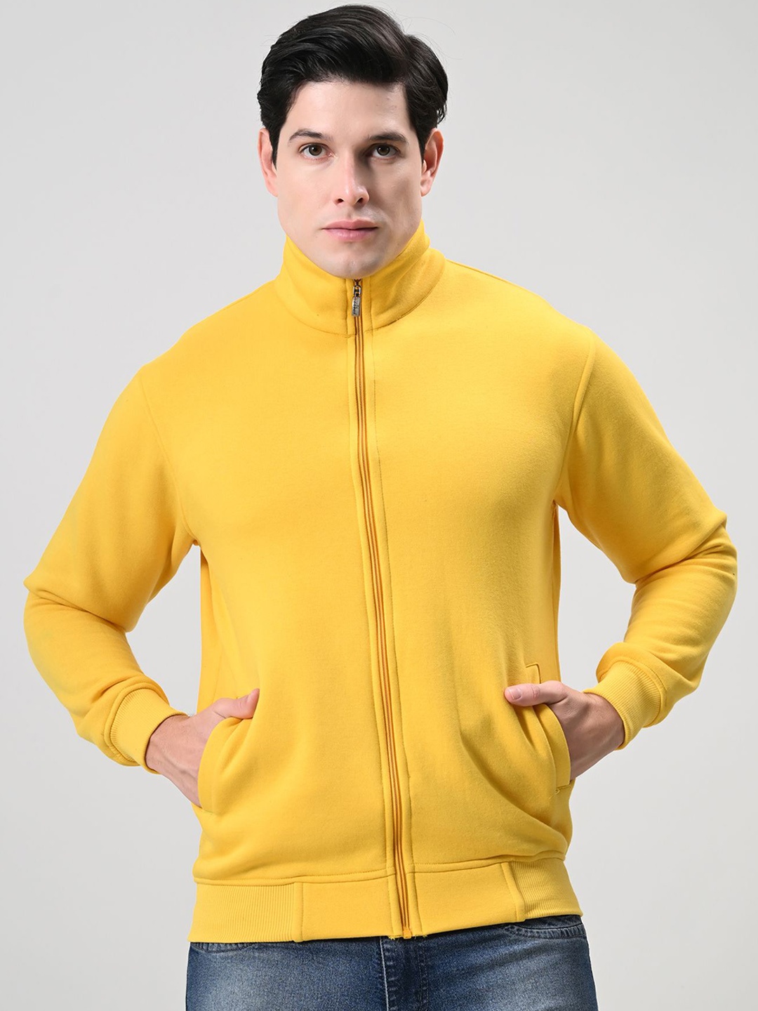 

BAESD Men Mock Collar Solid Fleece Casual Lightweight Bomber Jacket, Yellow