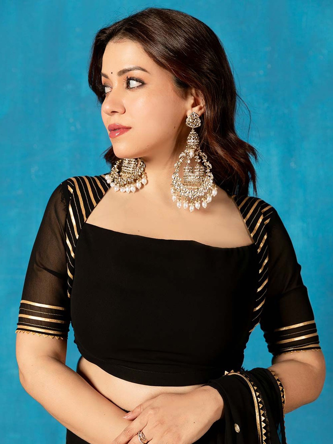 

NUD Women Non Padded Textured Saree Blouse, Black