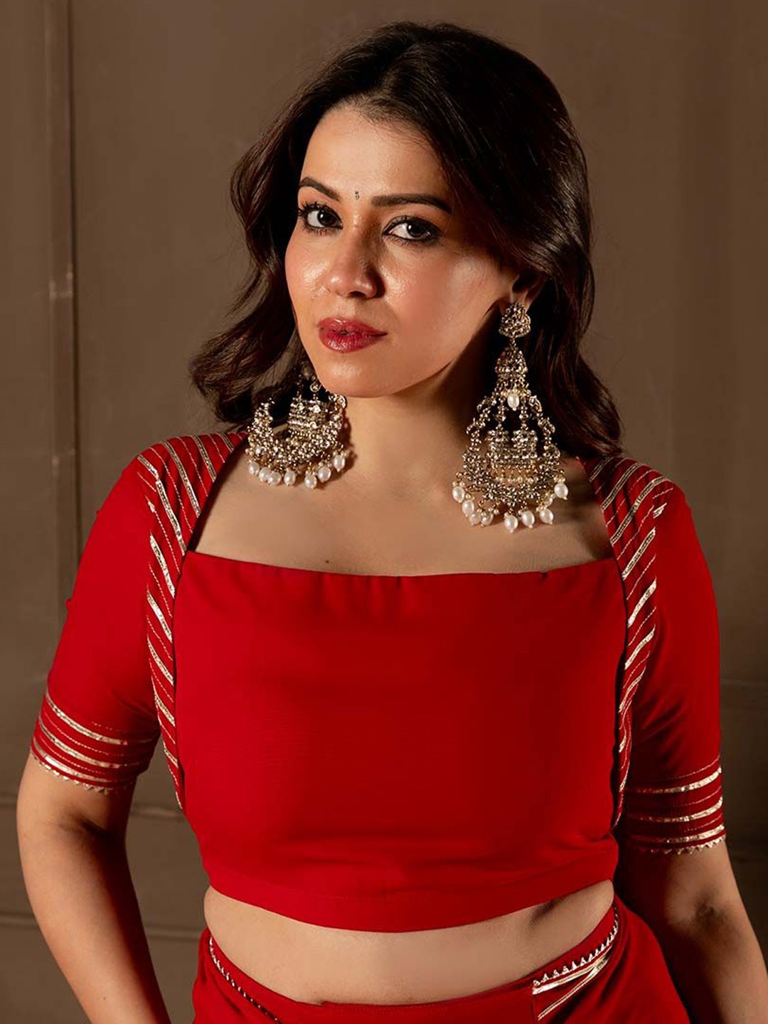 

NUD Women Non Padded Textured Saree Blouse, Red