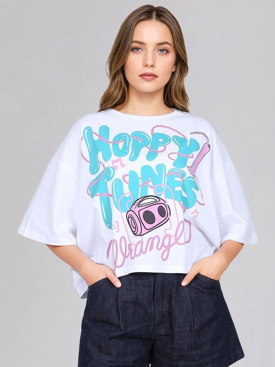 

Wrangler Women Typography Printed Round Neck Cotton Oversized T-shirt, White