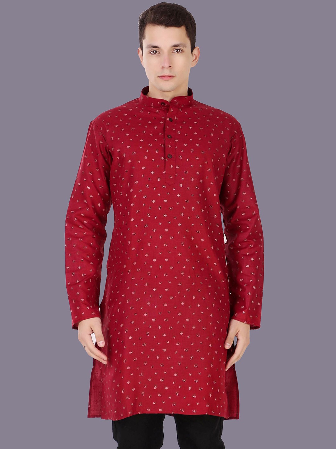 

Moda Rapido Floral Mandarin Collar Printed Kurta, Red
