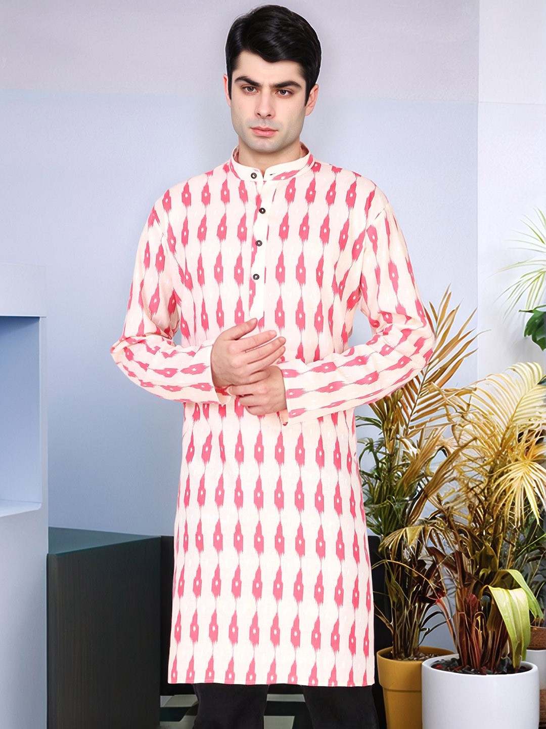 

Moda Rapido Floral Printed Mandarin Collar Kurta, Red