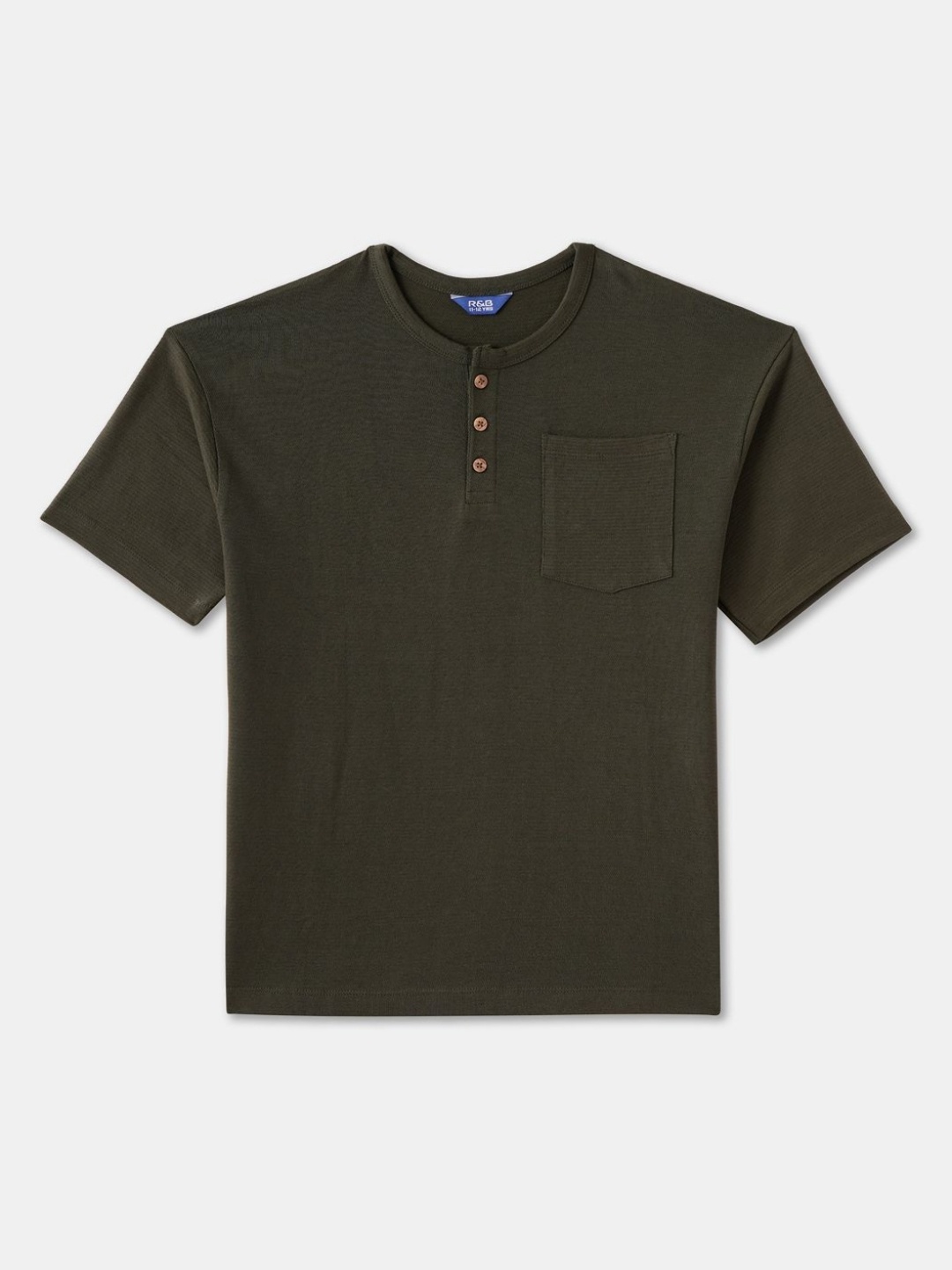 

R&B Boys Solid Henley Neck Cotton T-shirt, Olive