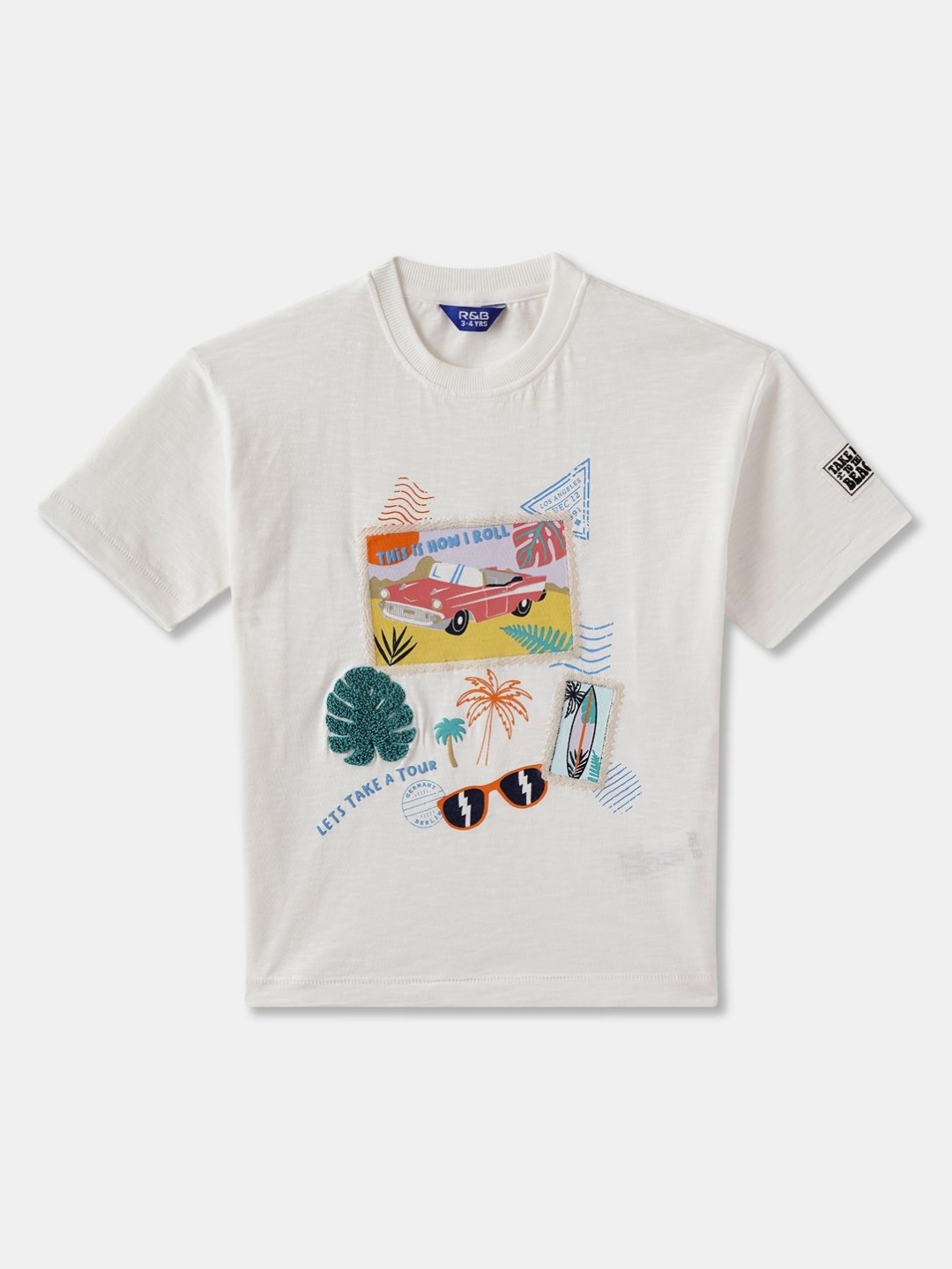 

R&B Boys Graphic Printed Round Neck Cotton T-shirt, White