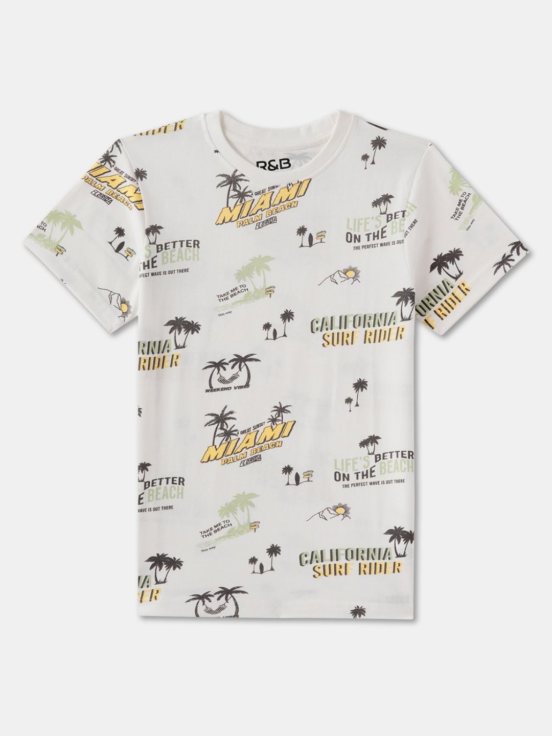 

R&B Boys Conversational Printed Round Neck Cotton T-shirt, White