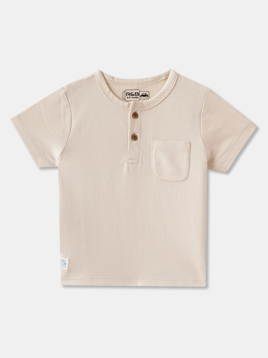 

R&B Boys Solid Henley Neck Cotton T-shirt, Beige