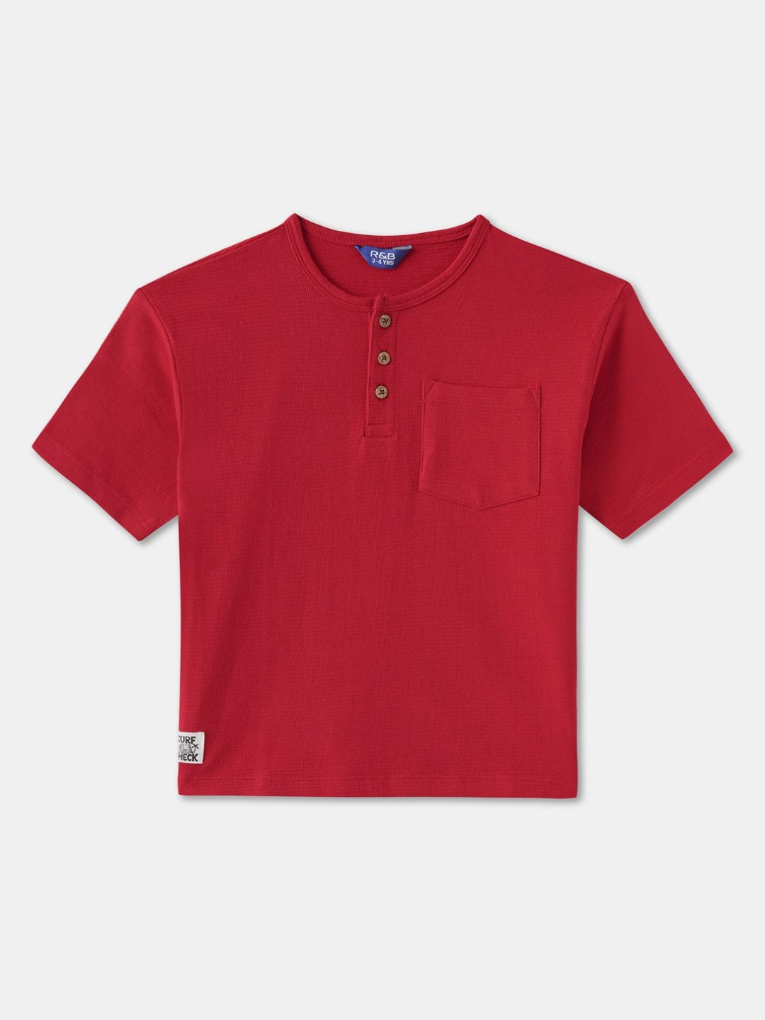 

R&B Boys Solid Henley Neck Cotton T-shirt, Red