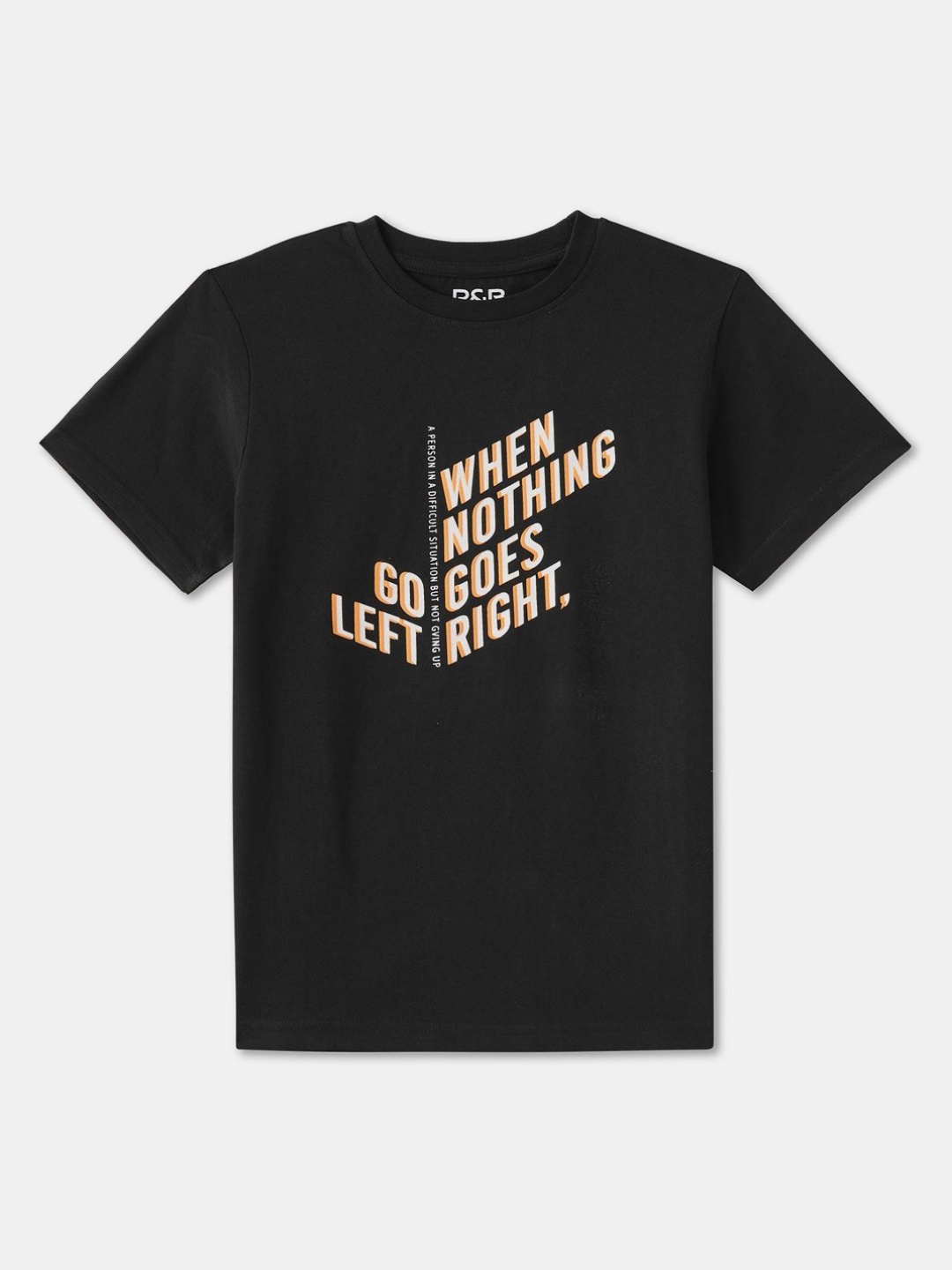 

R&B Boys Typography Printed Round Neck Cotton T-shirt, Black