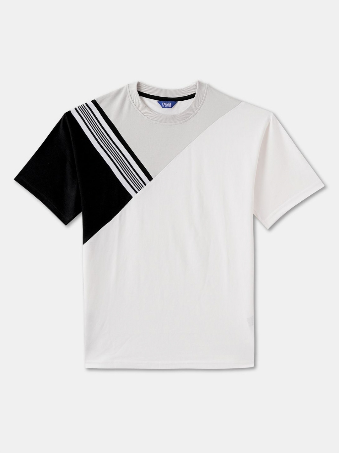 

R&B Boys Colourblocked Round Neck Cotton T-shirt, White