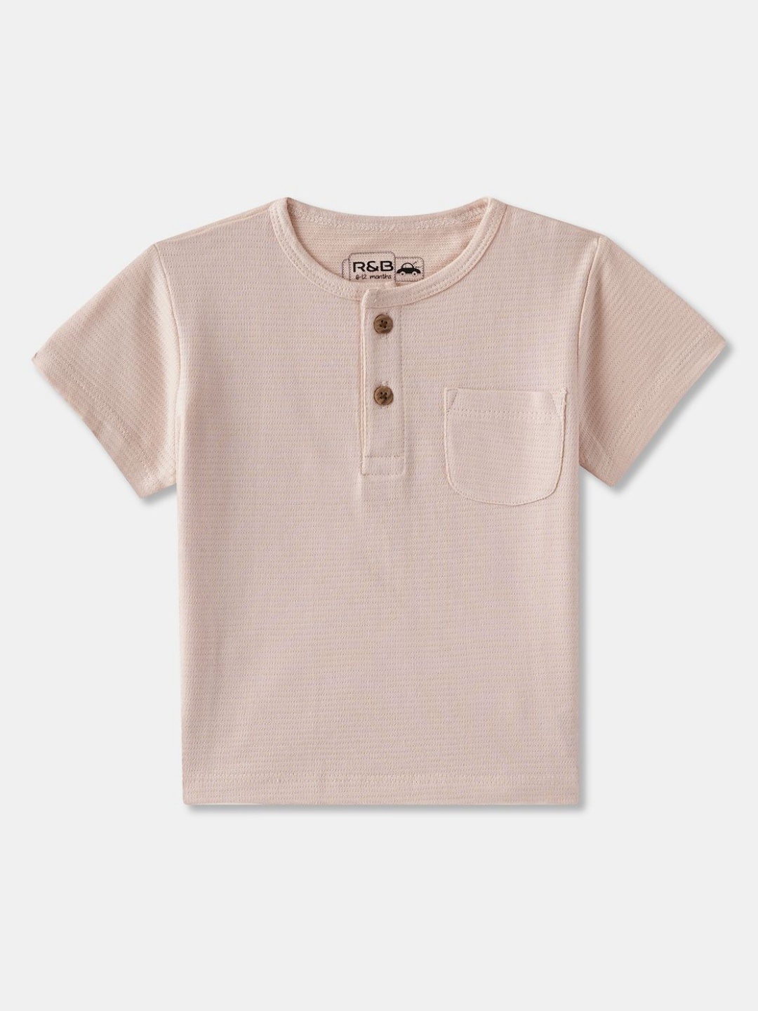 

R&B Boys Solid Henley Neck Cotton T-shirt, Peach