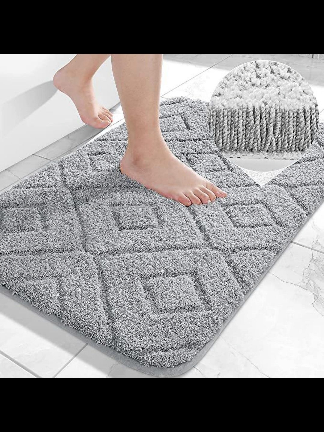 

MAA HOME CONCEPT Grey Self-design 1500 GSM Microfiber Anti-Skid Bath Rug