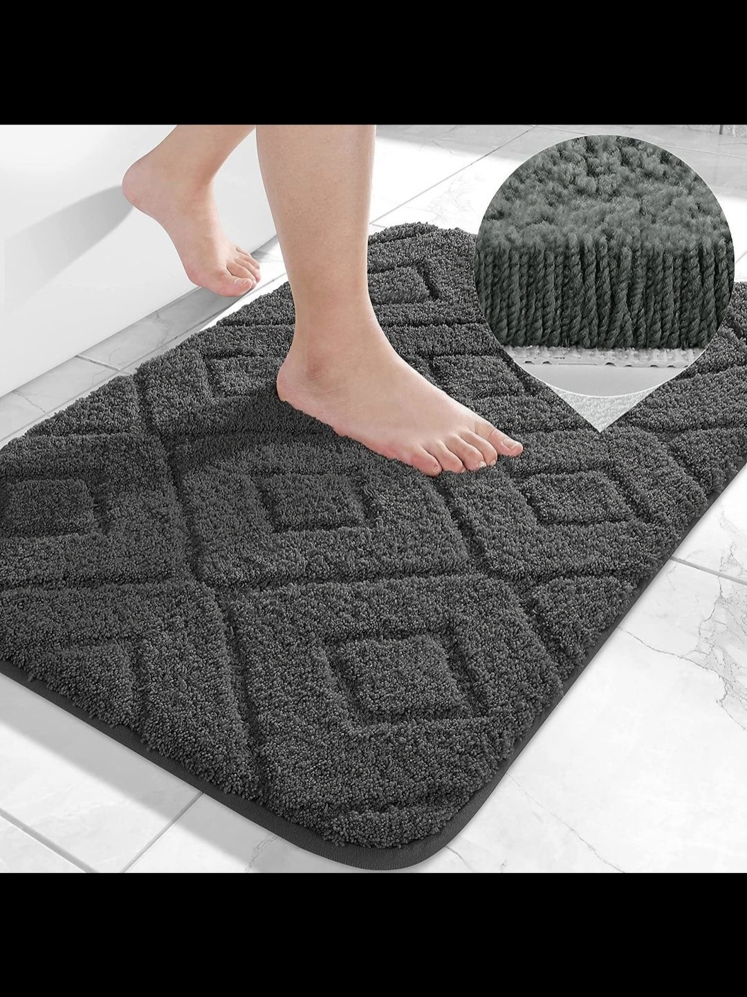 

MAA HOME CONCEPT Grey Self-design 1500 GSM Microfiber Anti-Skid Bath Rug