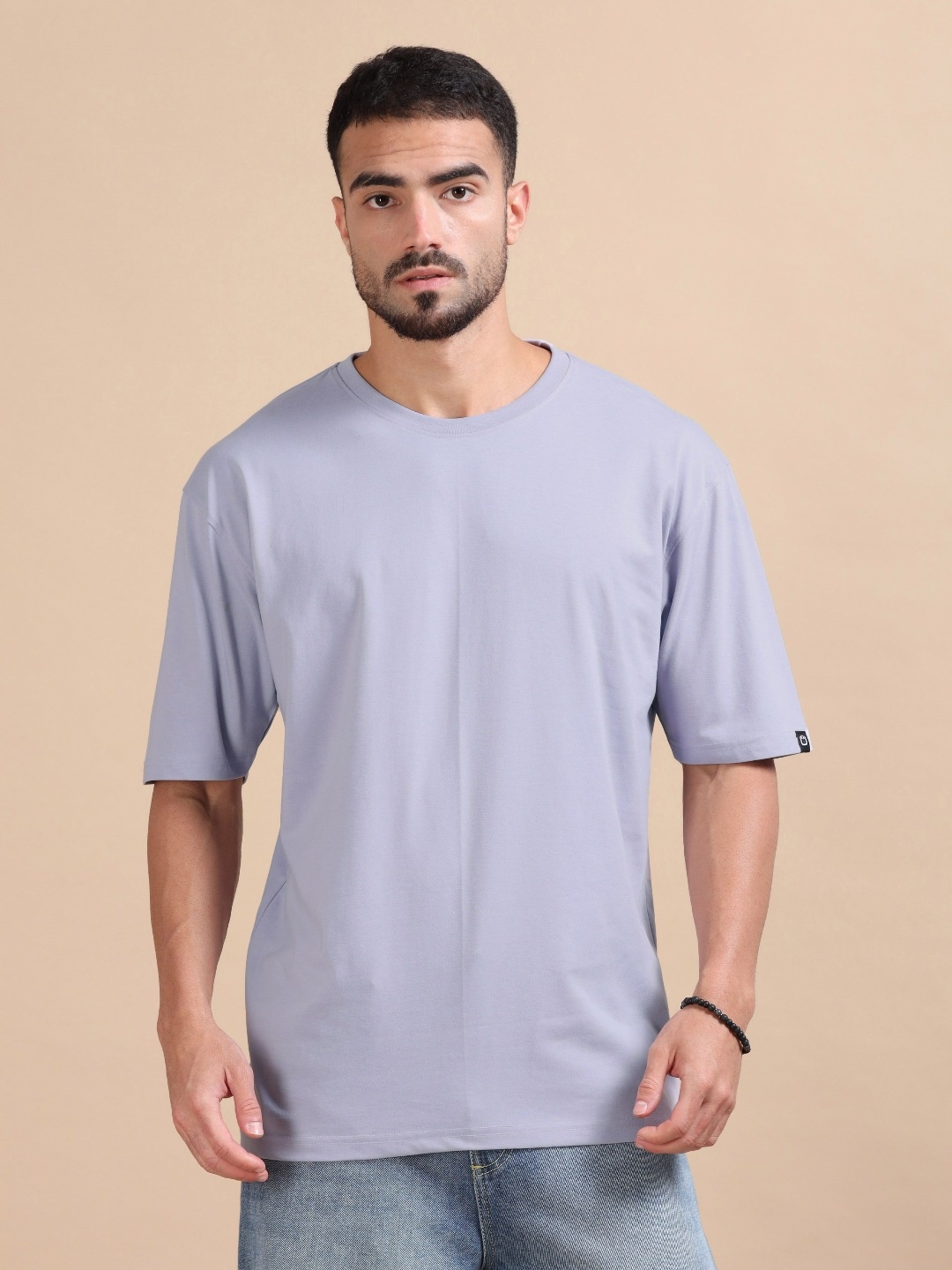 

Bushirt Men Round Neck Drop Shoulder Half Sleeves Oversized Cotton T-shirt, Lavender