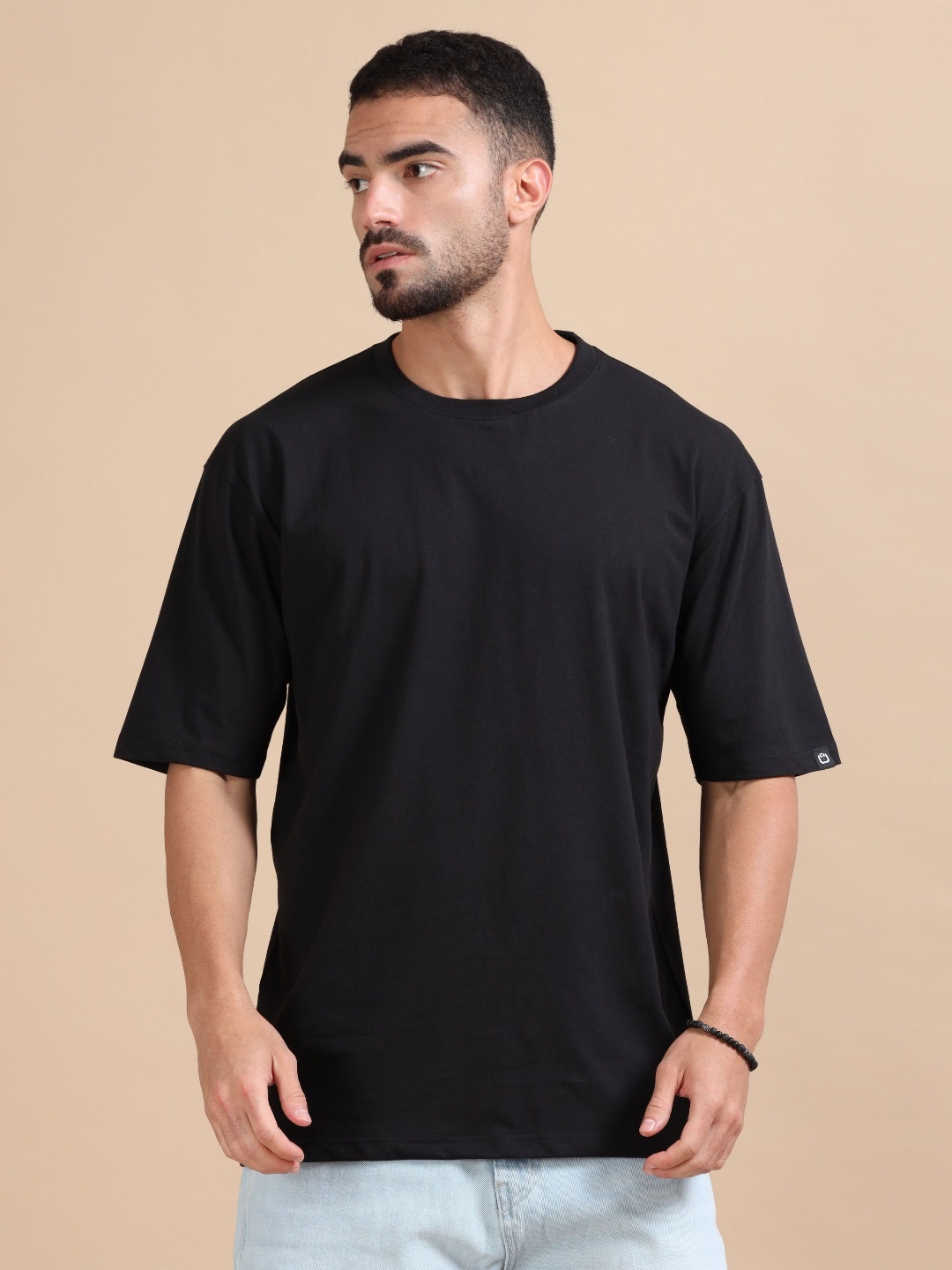 

Bushirt Men Round Neck Drop T-shirt, Black