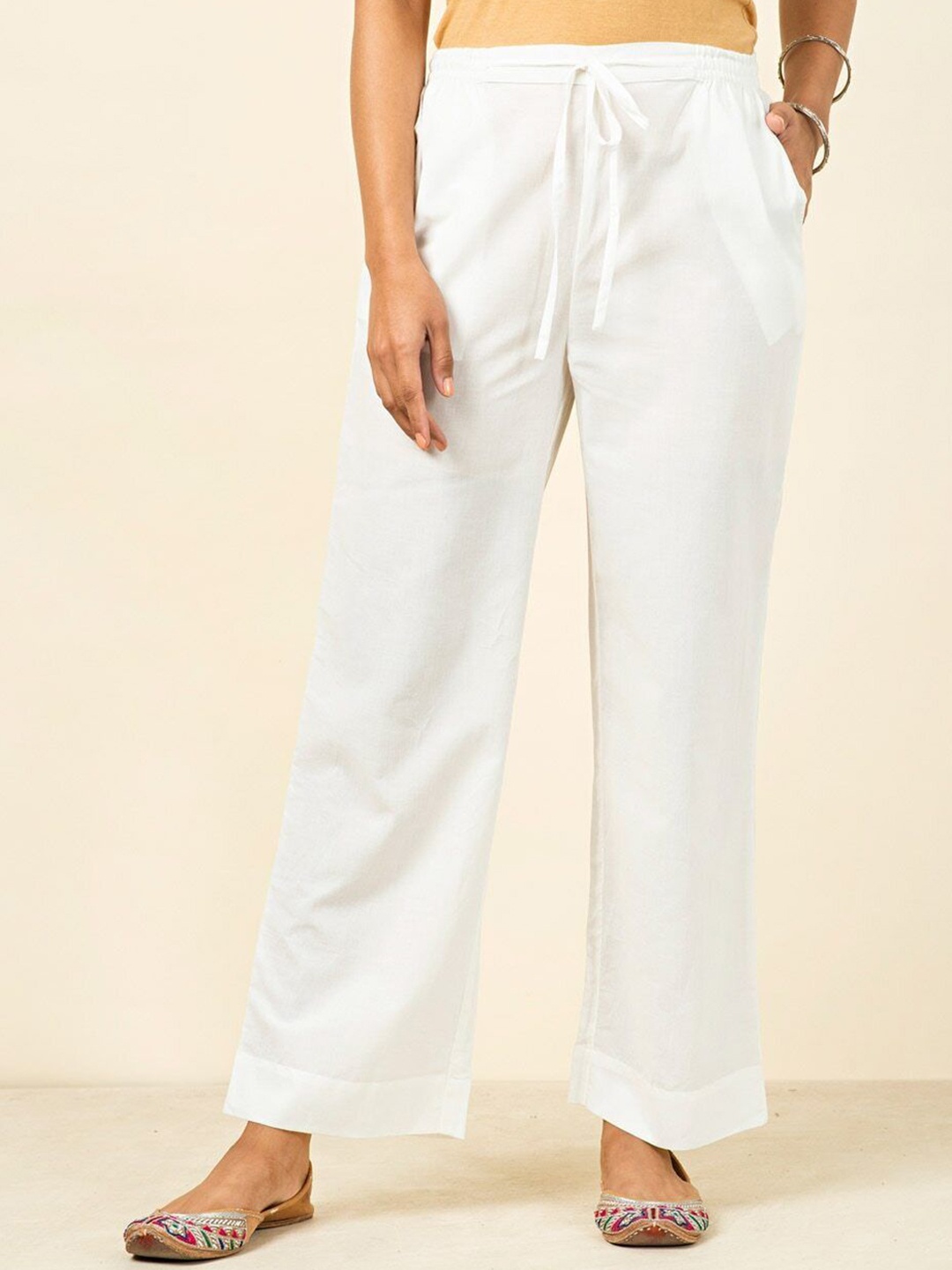 

KASHISHIYA Women Relaxed Regular Fit Cotton Trousers, White
