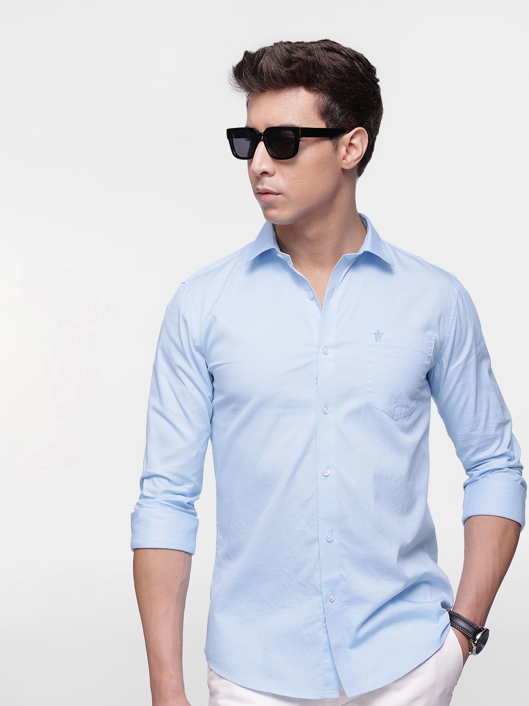 

French Connection Men Premium Pure Cotton Slim Fit Casual Shirt, Blue