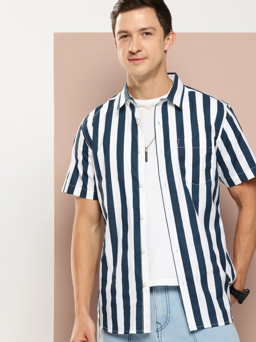 

Harvard Men Premium Striped Pure Cotton Casual Shirt, Navy blue
