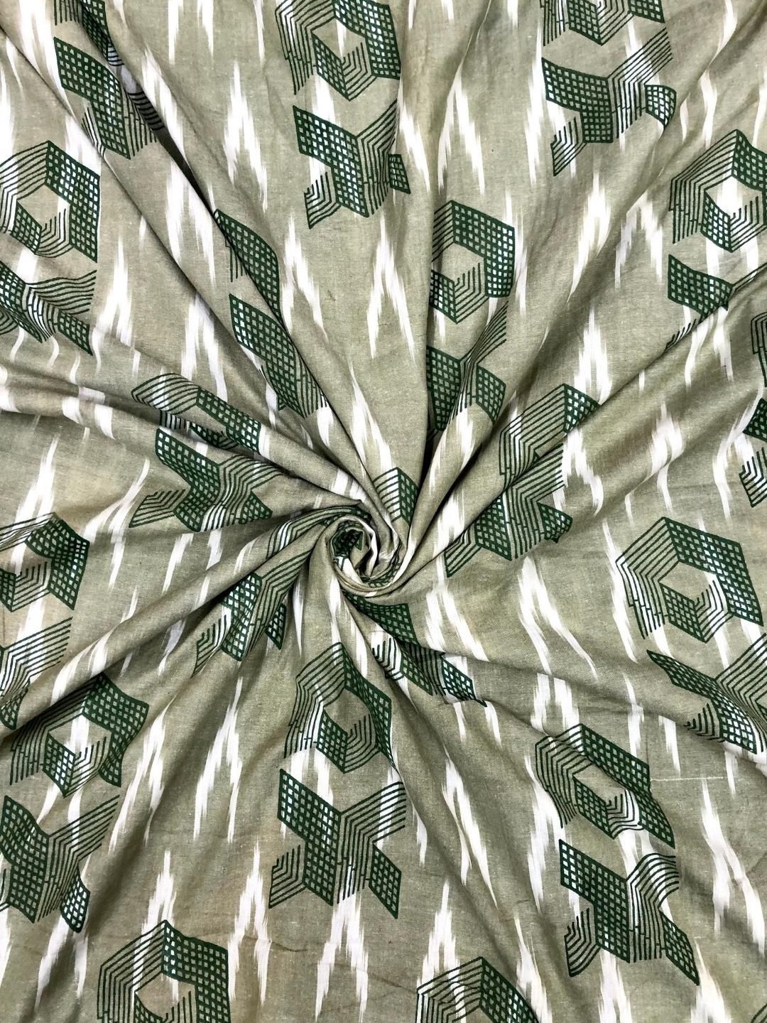 

PALASH Ikat Printed Pure Cotton Unstitched Dress Material, Khaki