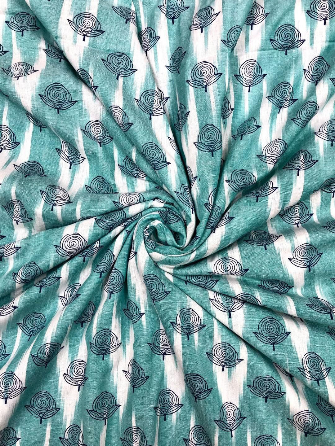 

PALASH Floral Ikat Printed Pure Cotton Unstitched Dress Material, Teal