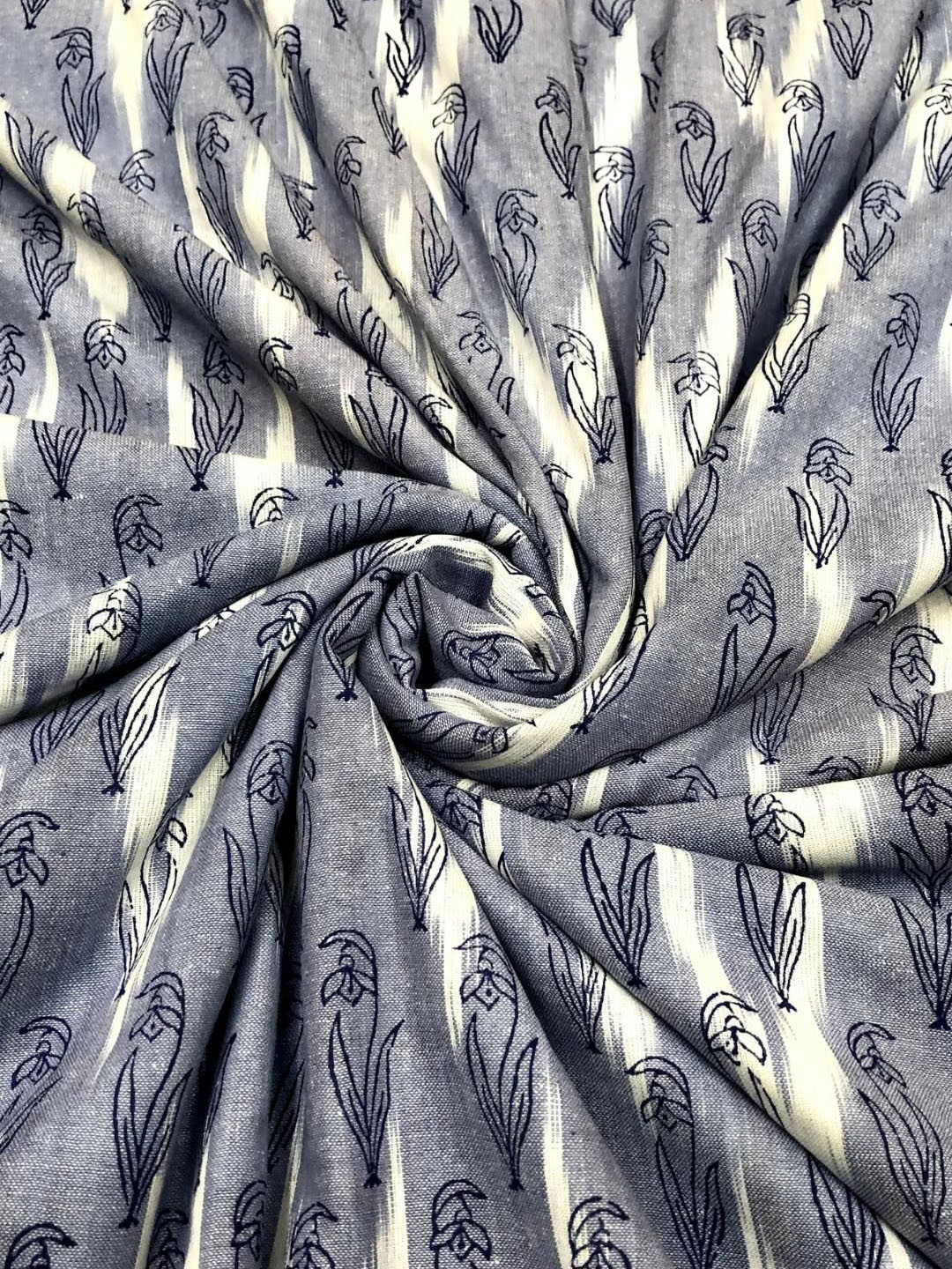 

PALASH Floral Printed Pure Cotton Ikat Unstitched Dress Material, Blue