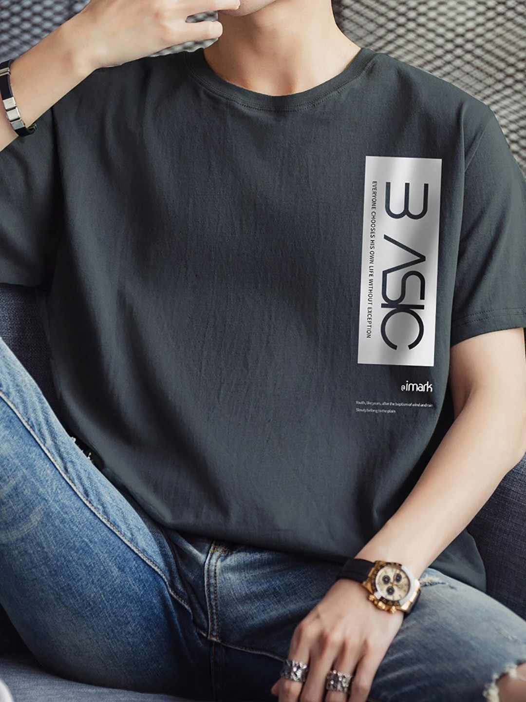 

StyleCast x Revolte Men Typography Printed Round Neck T-shirt, Charcoal