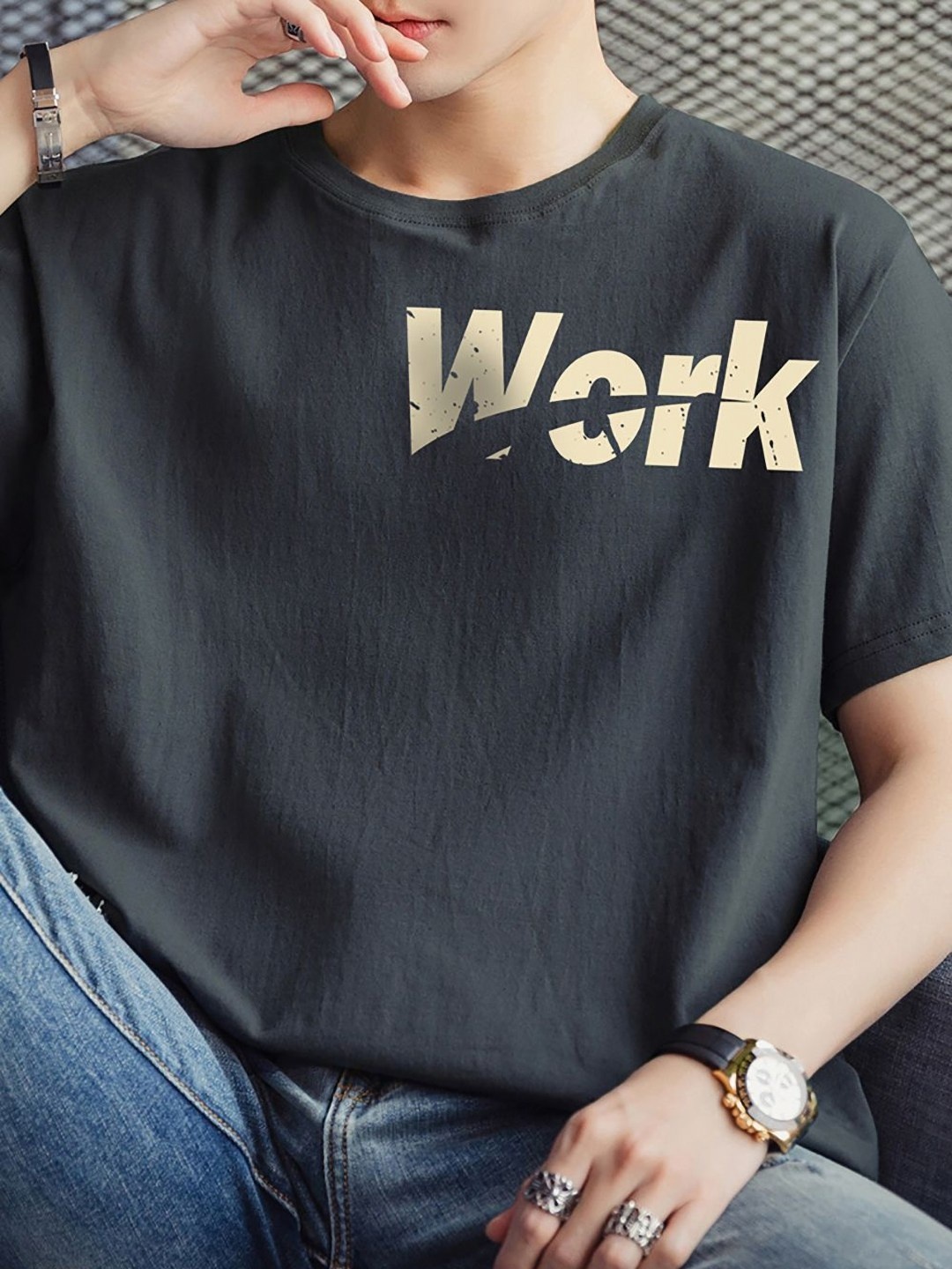 

StyleCast x Revolte Men Typography Printed Round Neck T-shirt, Charcoal