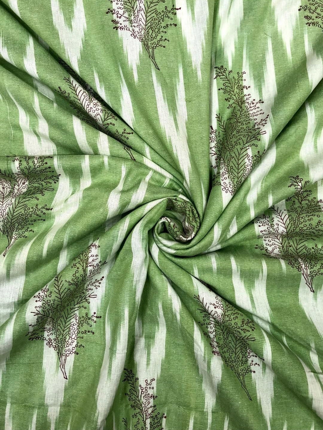 

PALASH Abstract Printed Pure Cotton Ikat Block Unstitched Dress Material, Green