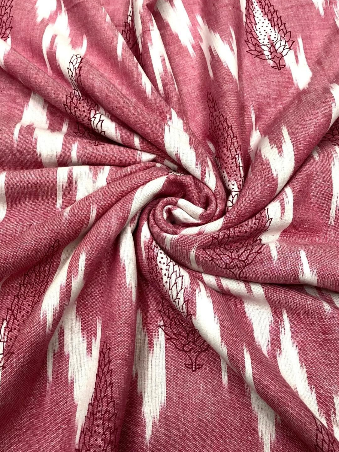 

PALASH Abstract Printed Pure Cotton Ikat Block Unstitched Dress Material, Magenta