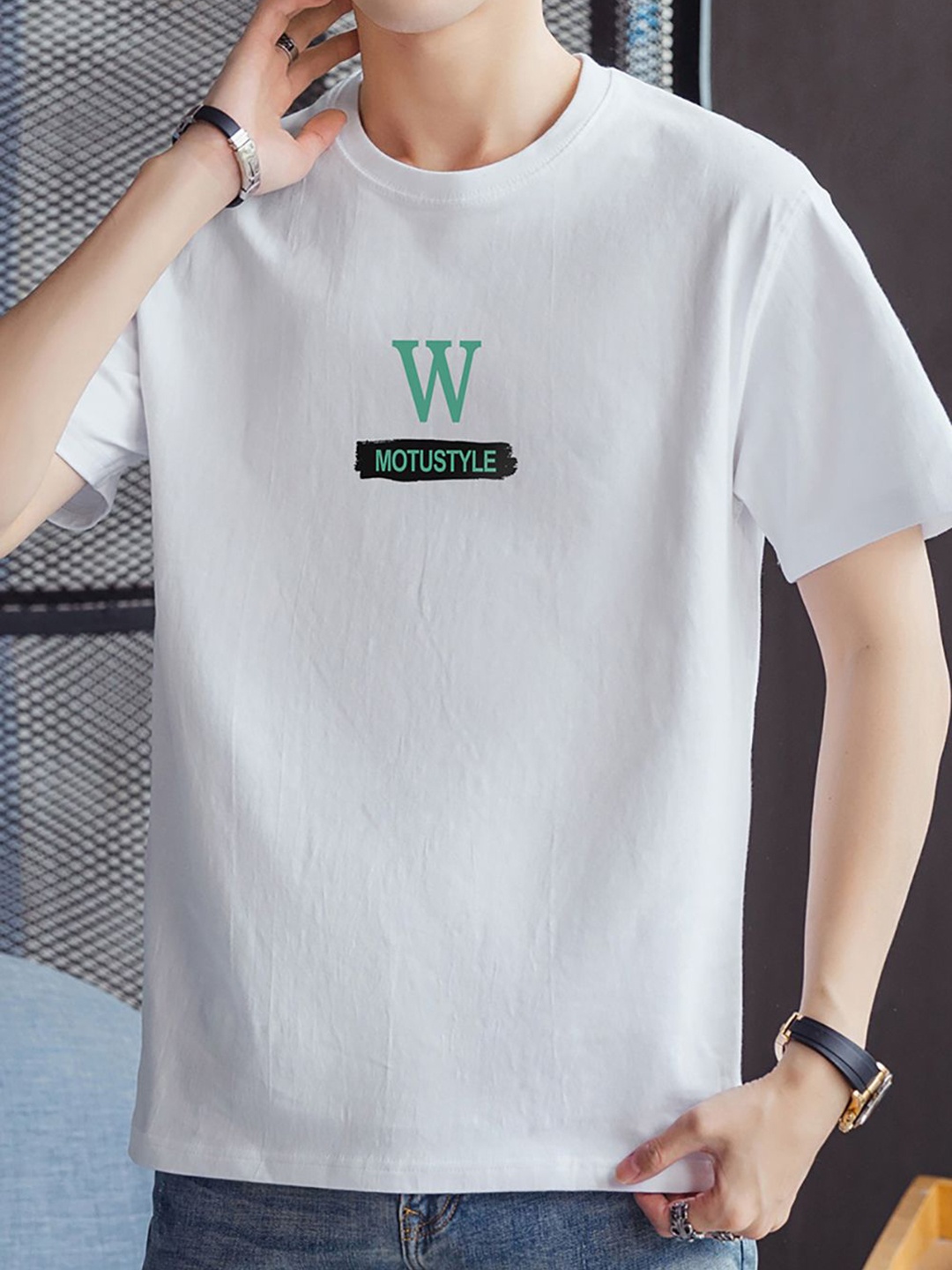StyleCast x Revolte Men Typography Printed Round Neck T-shirt, White