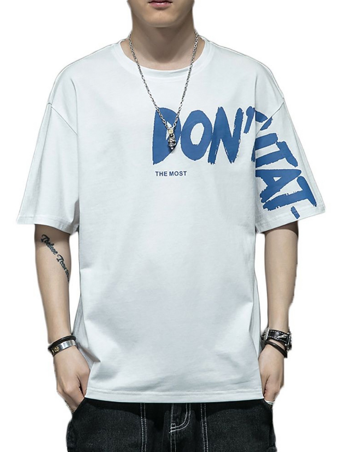

StyleCast x Revolte Men Typography Printed Round Neck Cotton Oversized T-shirt, White
