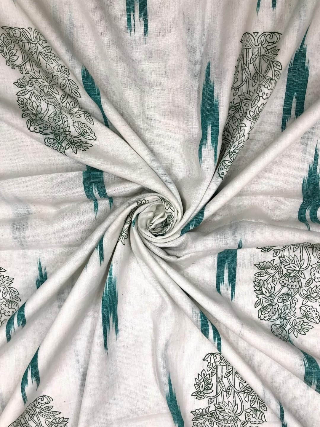 

PALASH Floral Ikat Printed Pure Cotton Unstitched Dress Material, White