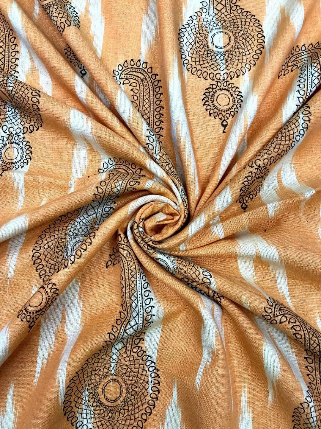 

PALASH Floral Ikat Printed Pure Cotton Unstitched Dress Material, Orange