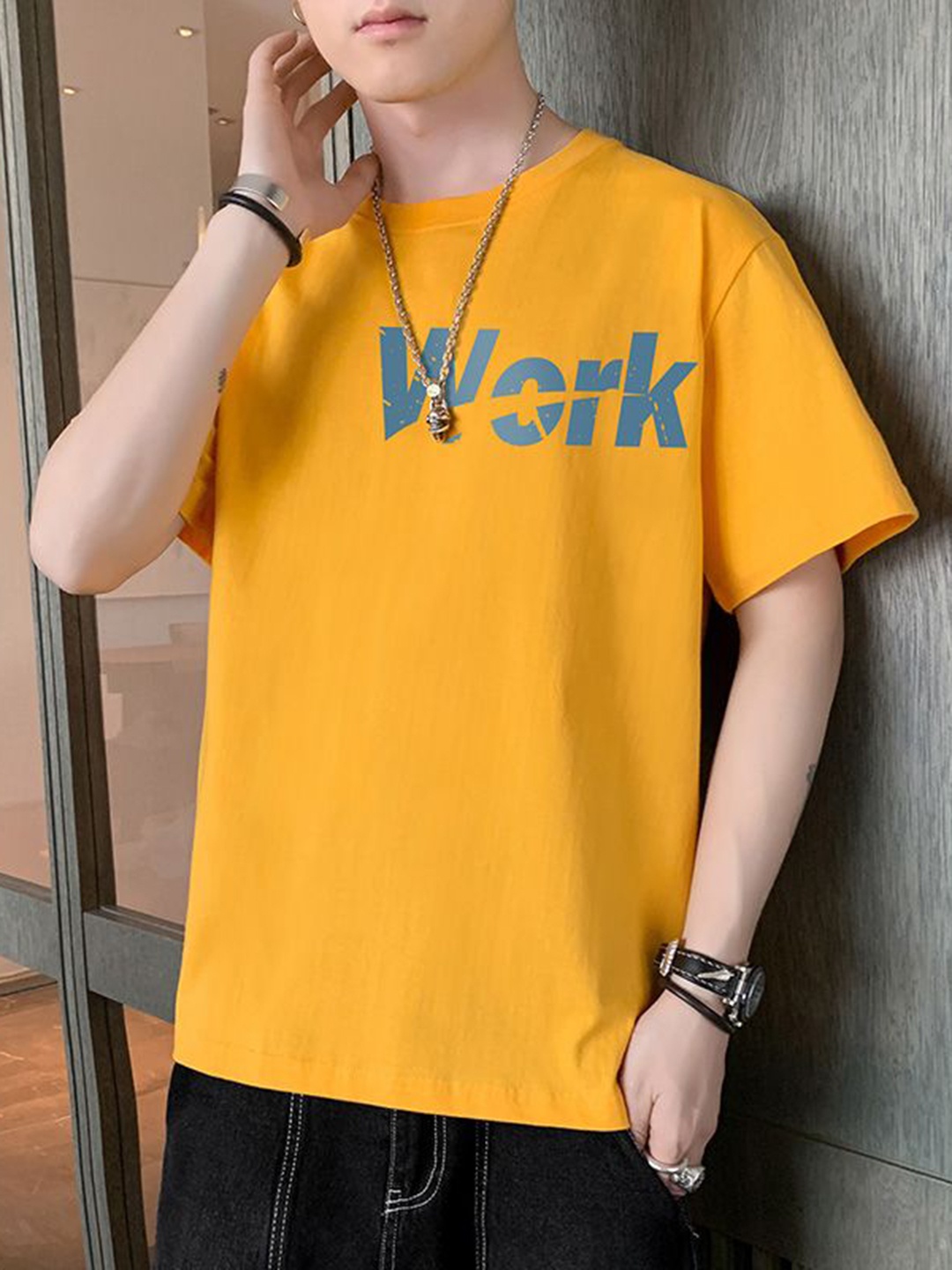 

StyleCast x Revolte Men Typography Printed Round Neck Relaxed Fit T-shirt, Yellow