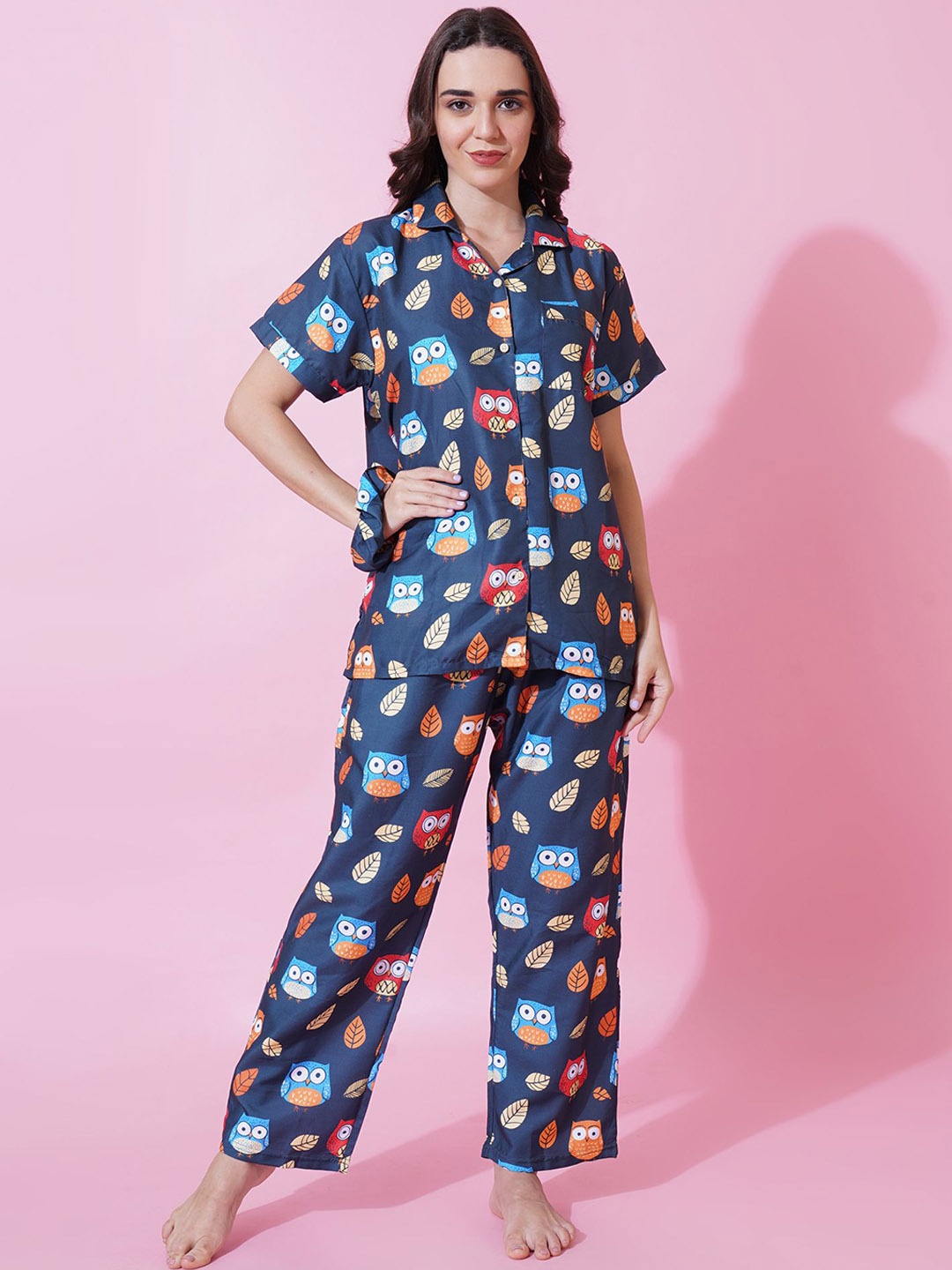 

FFLIRTYGO Women Printed Night suit, Navy blue