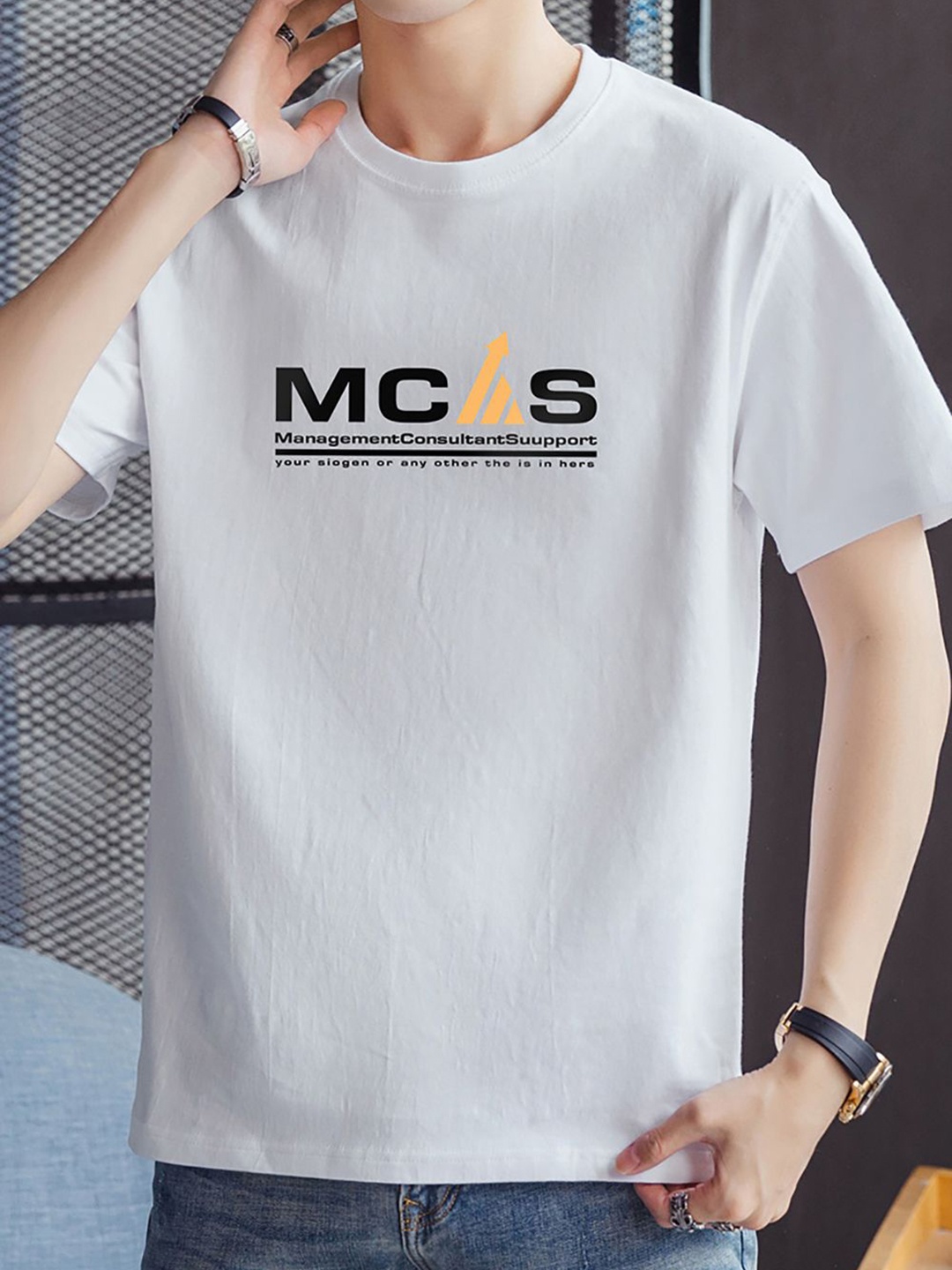 StyleCast x Revolte Men Typography Printed Round Neck T-shirt, White