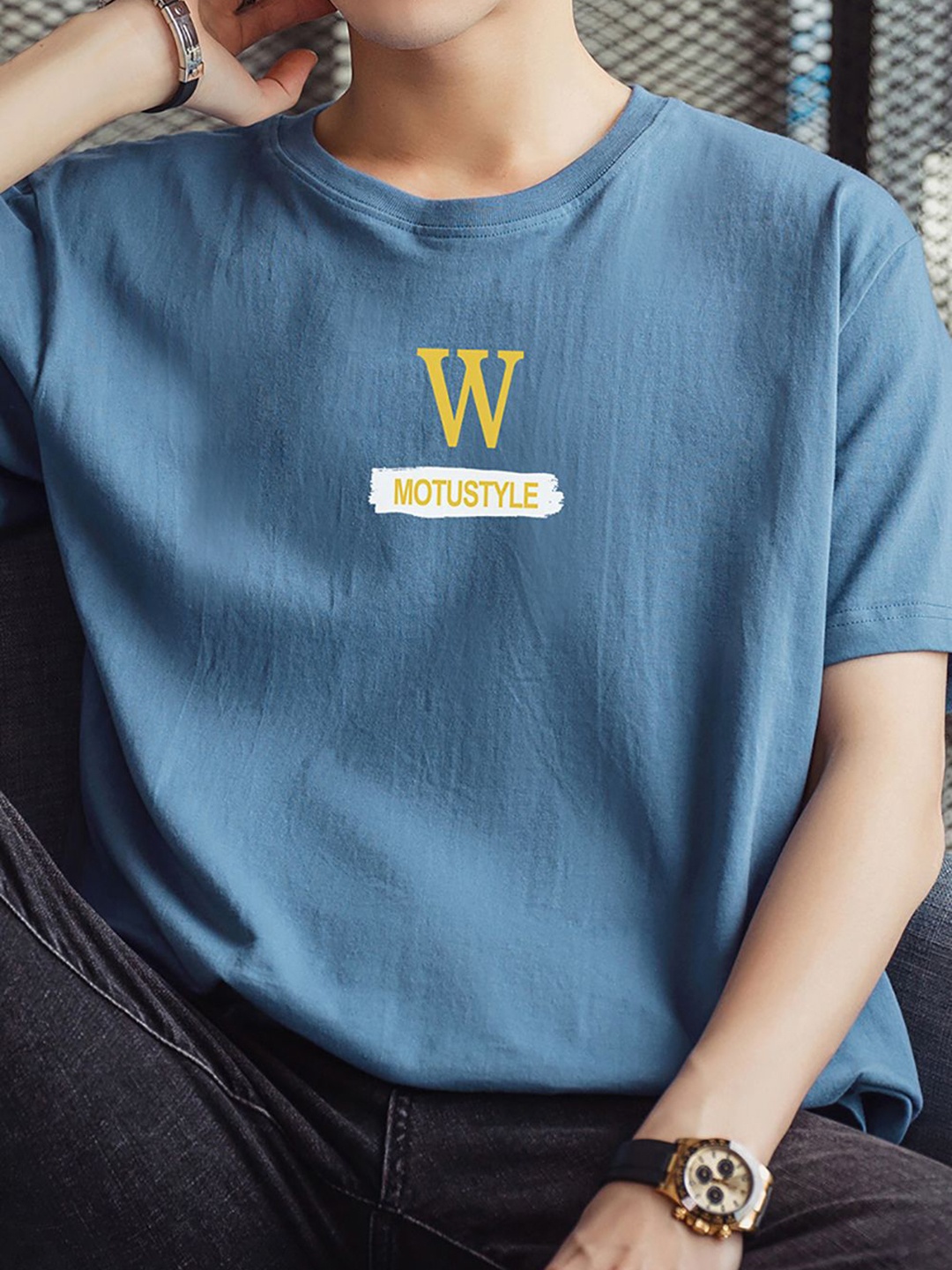 

StyleCast x Revolte Men Typography Printed Round Neck T-shirt, Blue