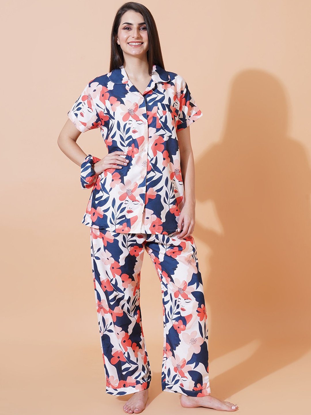 

FFLIRTYGO Women Floral Printed Night suit, Blue