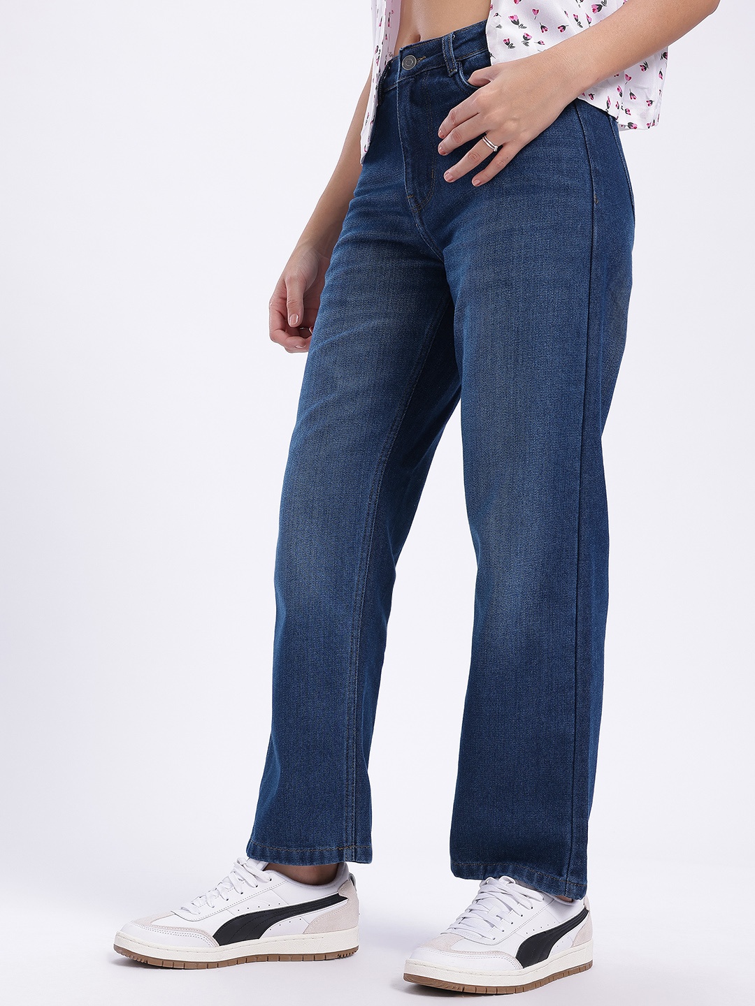 

glitchez Women Fade Frame Straight Fit Light Fade Jeans, Blue