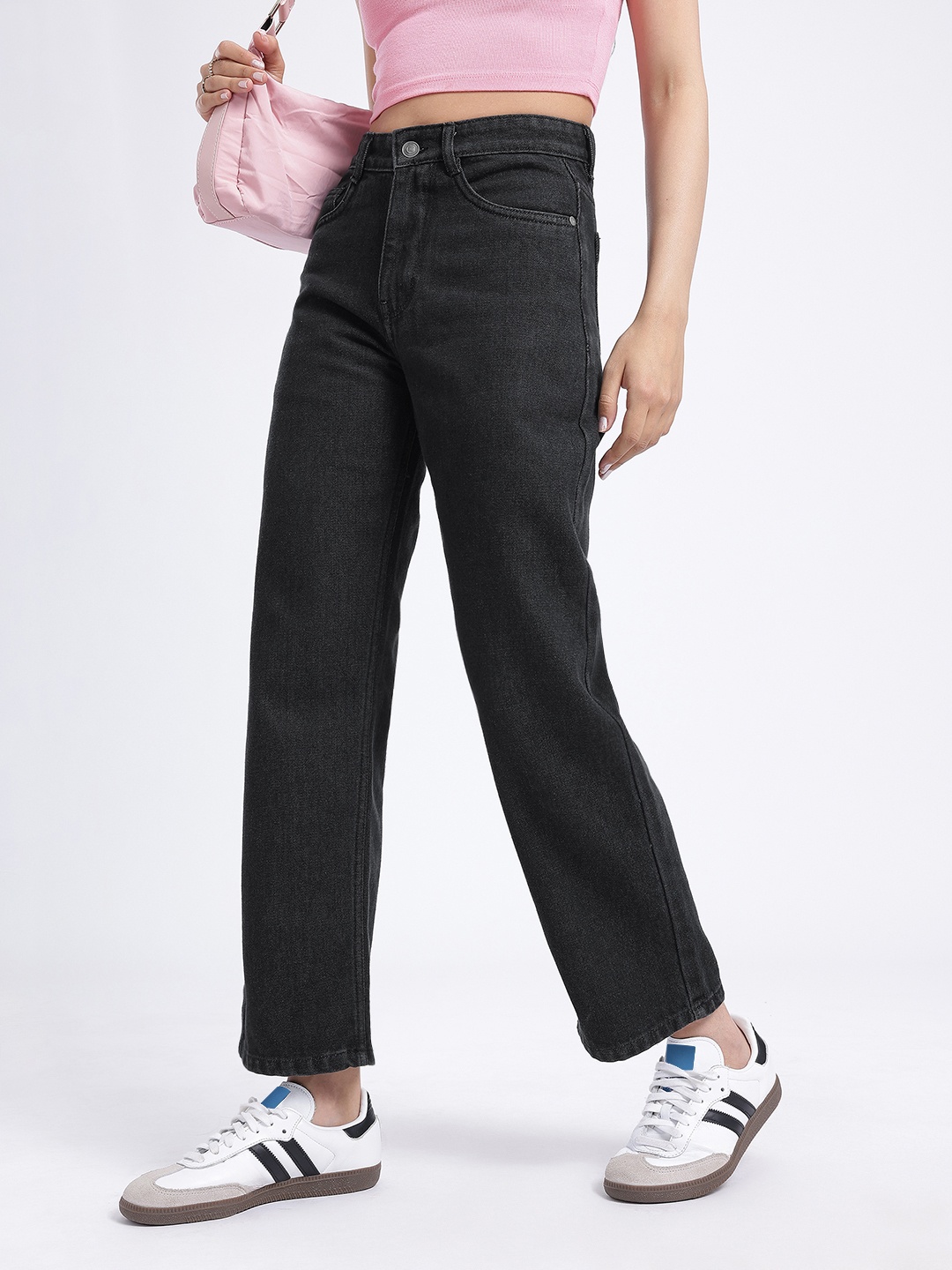 

glitchez Women Comfort Denims Straight Fit Jeans, Black