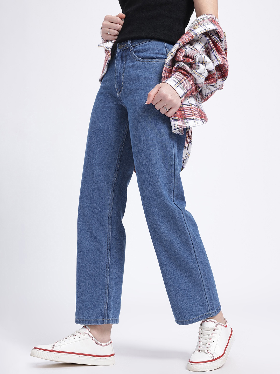 

glitchez Women Classic Denim Days Mid-Rise Cropped Straight Fit Jeans, Blue