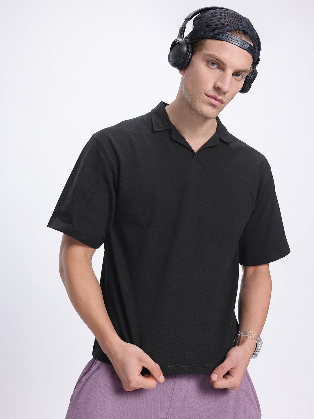 

glitchez Preppy Collar Oversize T-shirt, Black
