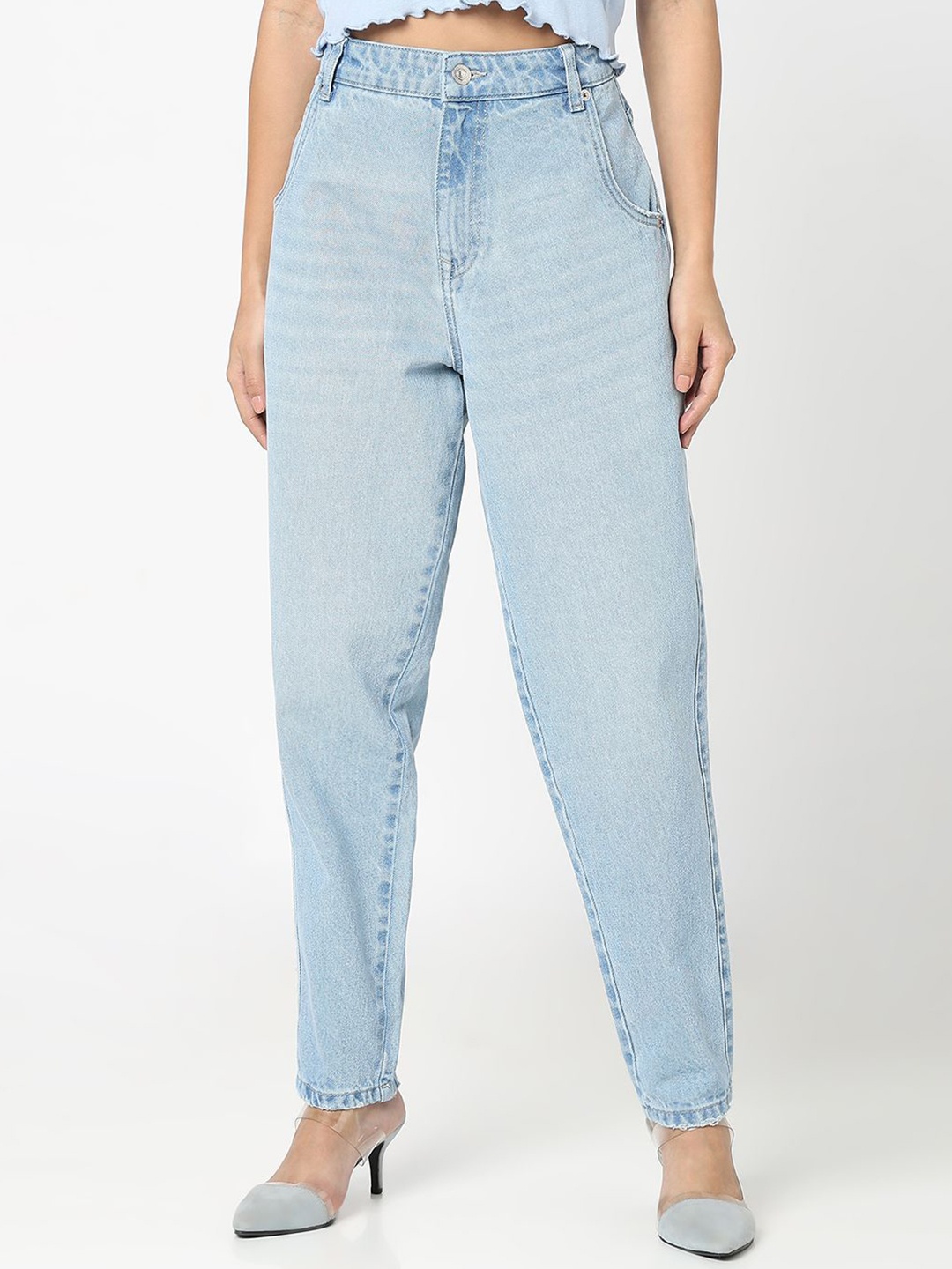 

R&B Women Relaxed Fit High-Rise Heavy Fade Jeans, Blue