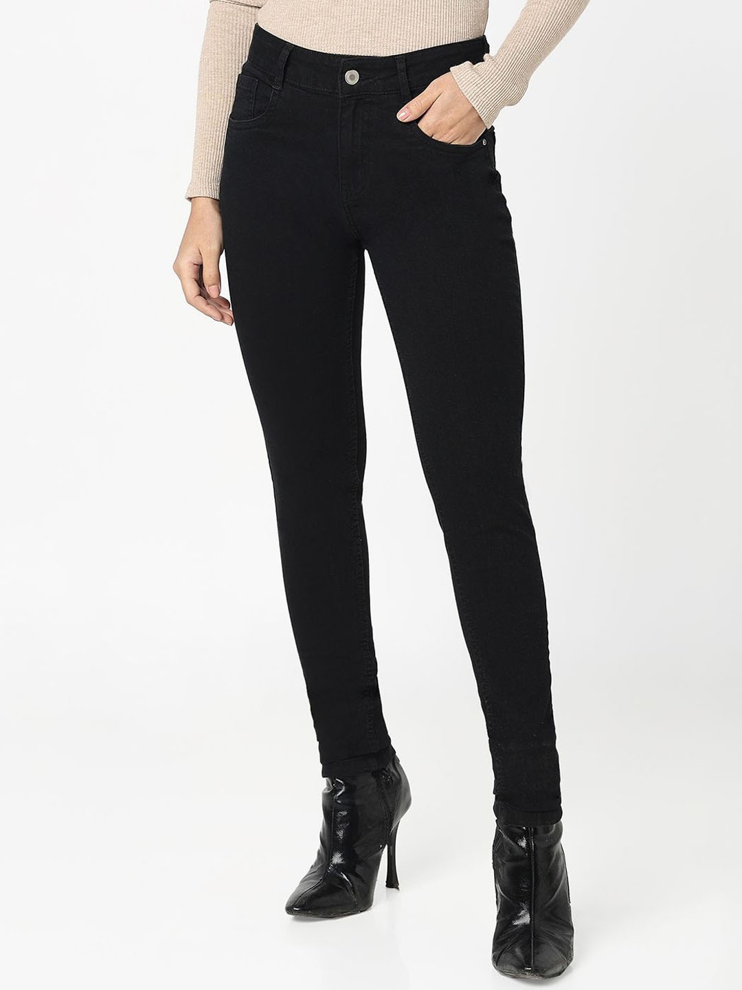 

R&B Women Skinny Fit Denim Jeans, Black